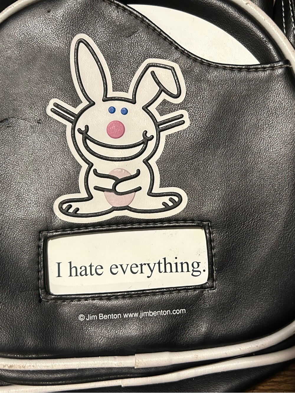 Black Happy Bunny Backpack with 4 Interchangeable Playful Slogan - Picture 6 of 13